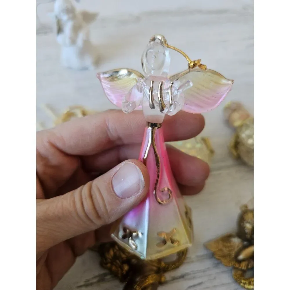 Cherub angel gold‎ ornament set Xmas tree porcelain